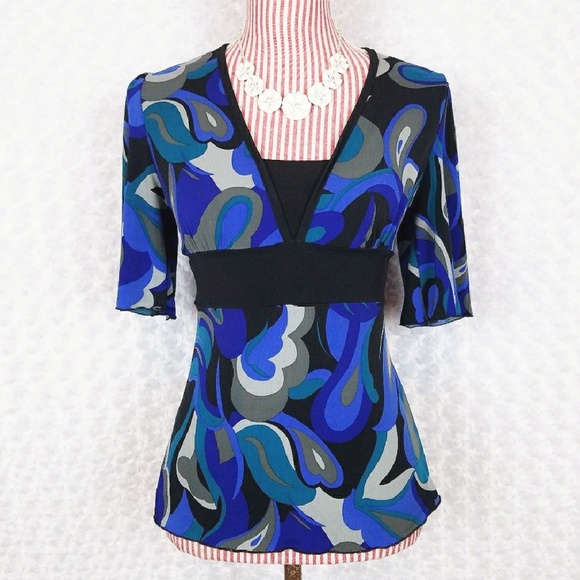 kate spade Tops - Kate Spade Blouse Tie Back Black Blue